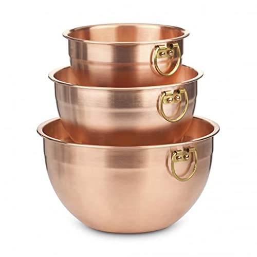 Old Dutch Solid Copper Mixing Bowl Set - 3 Piece Metallic Kitchen