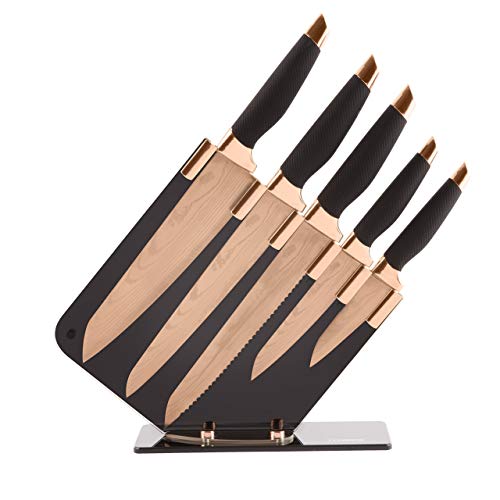 ZHUJIABAO Black Kitchen Knife Block Set with Acrylic Stand 6PCS  Professional Stainless Steel Chef Knife Set with Nonstick Coating and Ultra  Sharp Edge