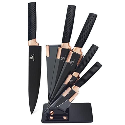 Kitchen Knife Block Set Copper 5 Piece Set with Knives Clear Acrylic Block  Stainless Steel Blades - by Nuovva