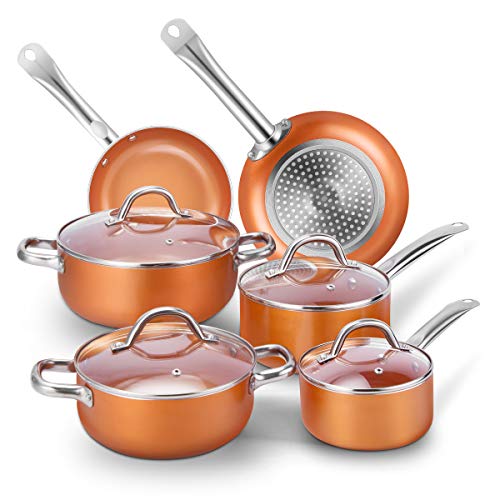 6 PCS URBN-CHEF Ceramic Copper Induction Cooking Pots Lid Saucepans  Cookware Set 5056333836453