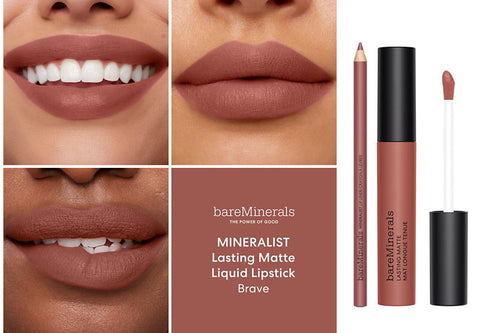 Bare Minerals Mineralist liquid lipstick and lip liner with lip models 