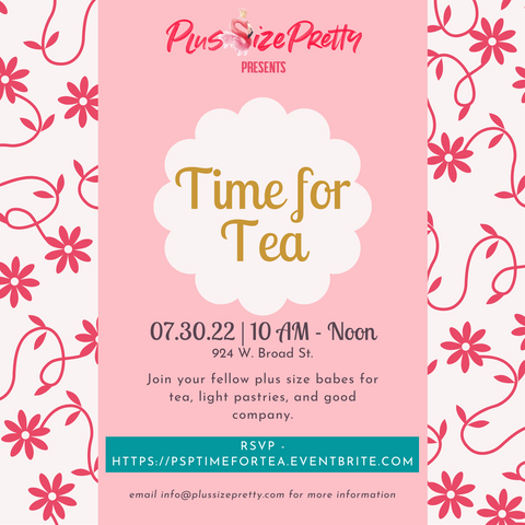 Pink Flyer for Time for Tea at Plus Size Boutique