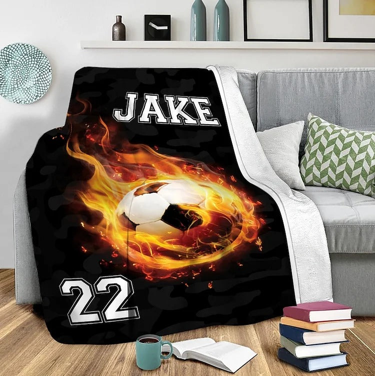 Custom Soccer Throw Blanket, Custom Soccer Name And Number Blanket, Soccer Lover Blanket Gift For Boy Girl