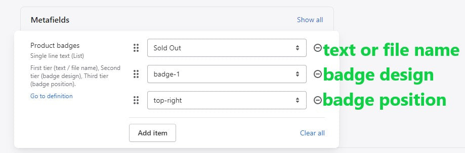 Badge product metafield tier