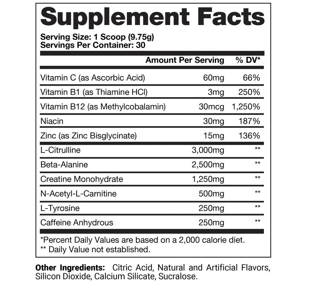 Hyde Pre-Workout Supplement Fact Panel