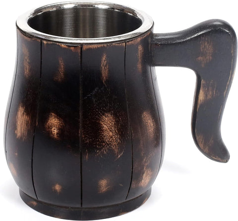 tasse en acier équipée de tasses en bois vintage