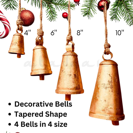 Set of 4 Harmony Cow Bells Vintage Rustic Lucky Christmas Hanging