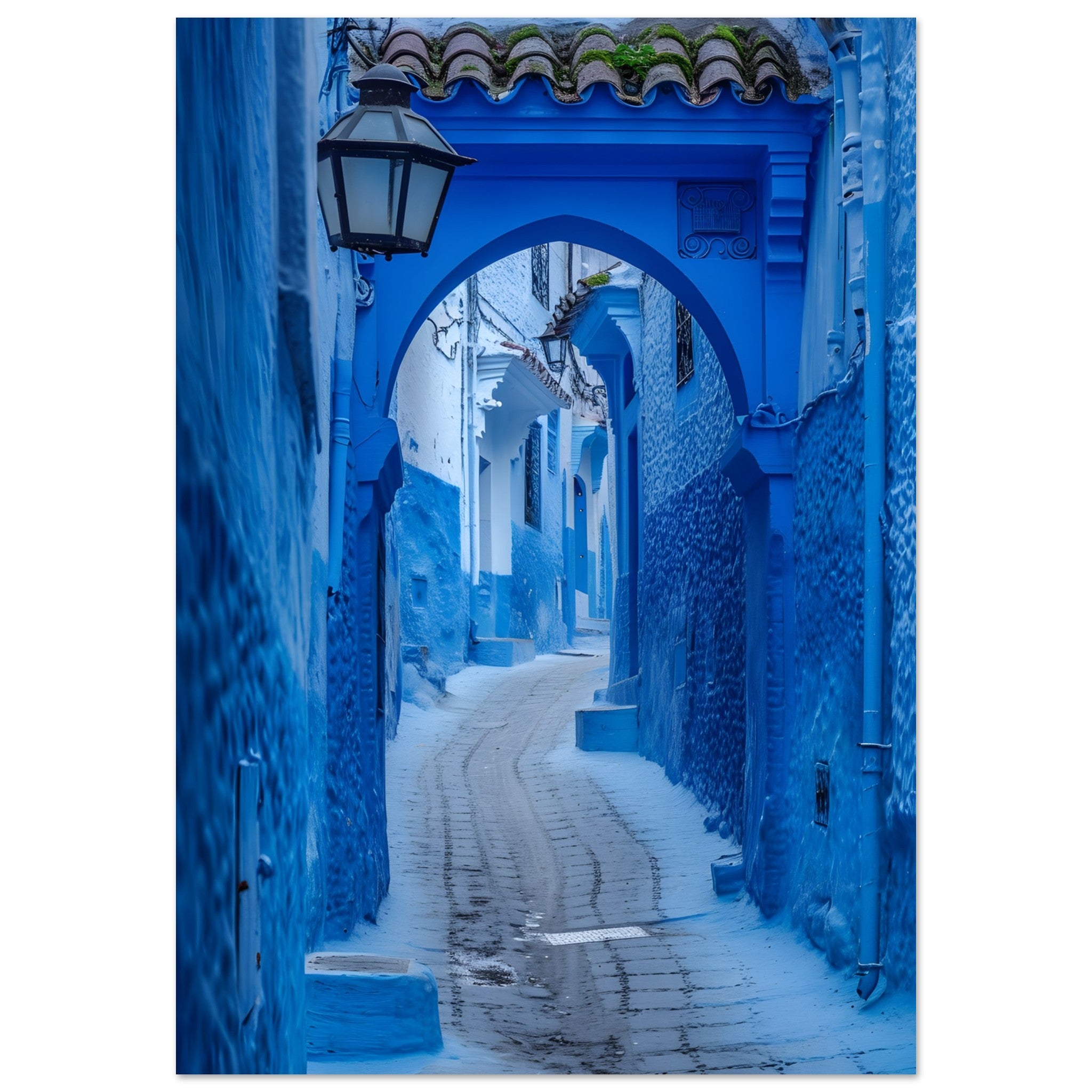 Mystical Blues - ready to hang aluminum print : a Blue-painted alleyway