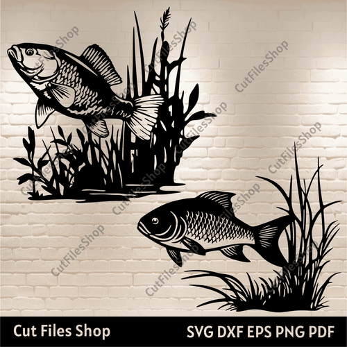 Fishing dxf files, fish dxf for laser, fishing scene dxf, Svg fish for  cricut, DXF files for CNC Plasma