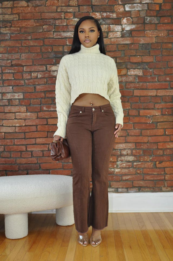 Turtleneck Cable Sweater- Oat