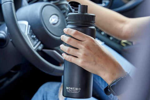 Montigo's Ace double-wall insulated water bottle keeps your drink ice cold up to 24 hours!