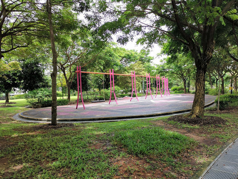 Raintree Cove iconic pink swings. Photo by Zhihai Ng.