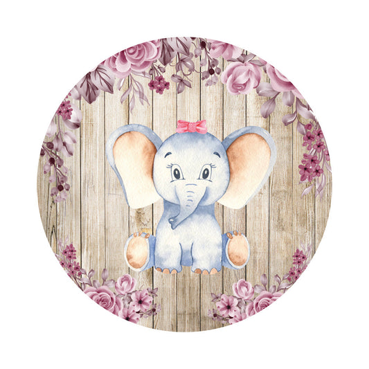 Elephant Boy Wooden Baby Shower for Round Backdrop Cover for First Birthday  – Backdrop2go