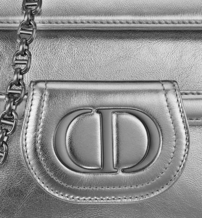 Dior Medium Diordouble Bag Silver-tone Dior Spatial Crinkled Metallic Calfskin