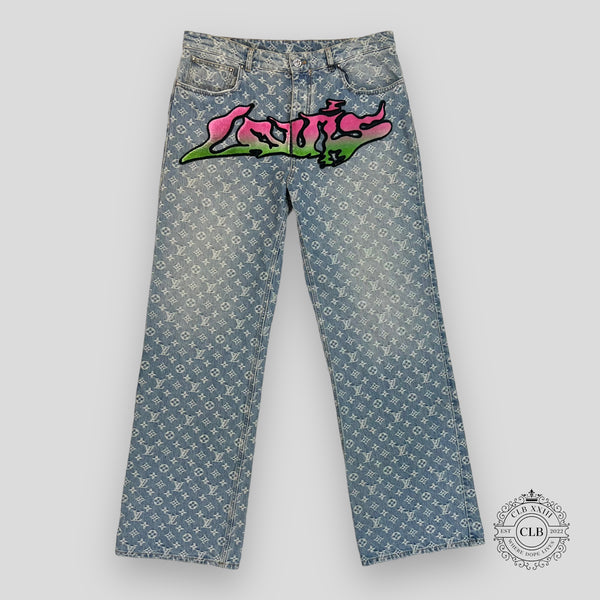 Louis Vuitton Graffiti monogram baggy denim jeans, c99