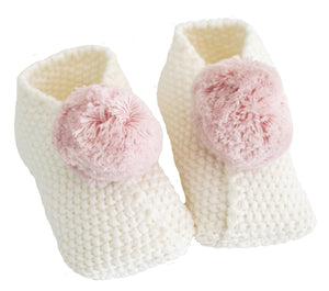 Alimrose Baby Pom Pom Slippers - Ivory Pink