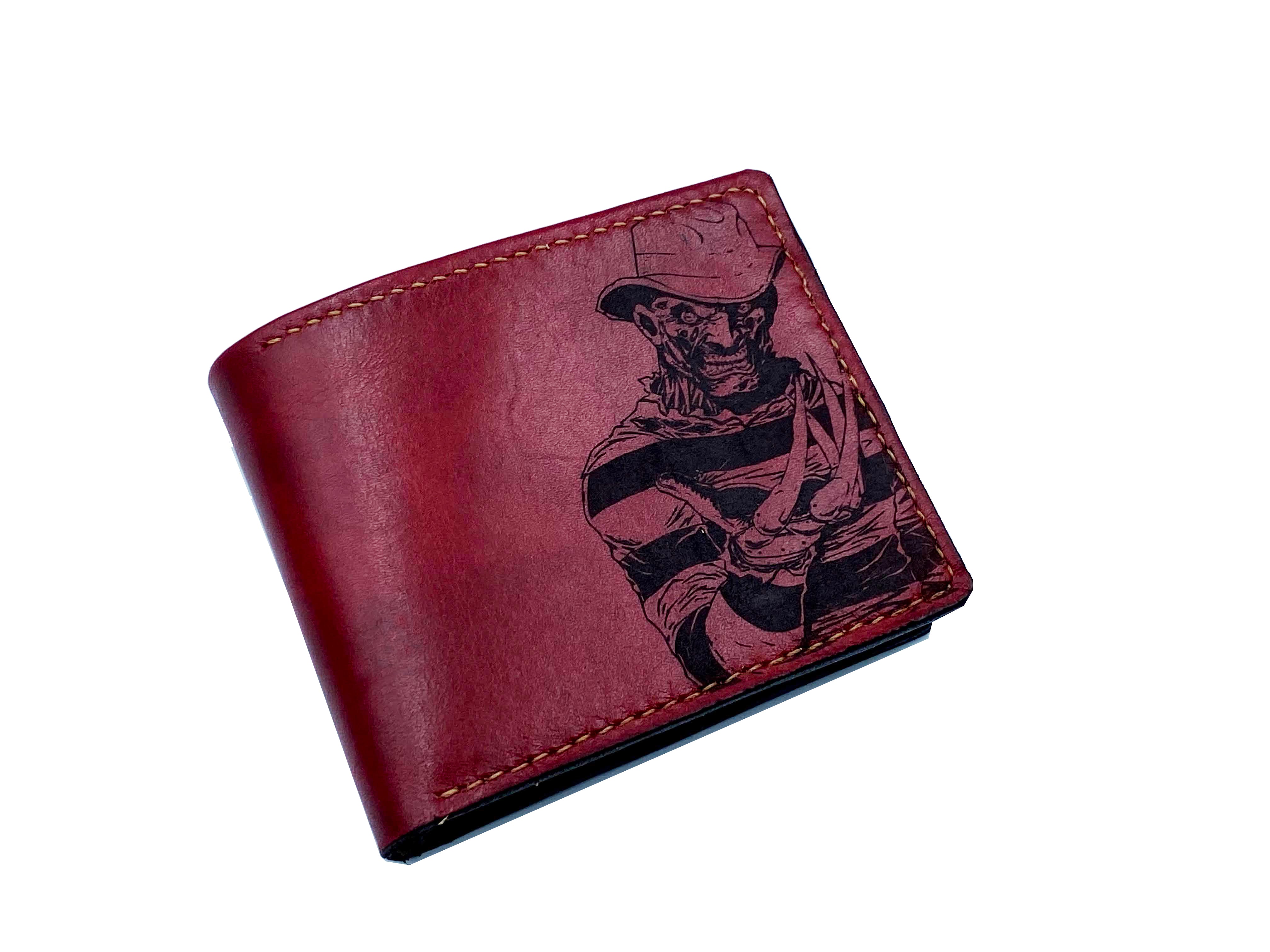 Freddy Krueger leather handmade wallet, custom horror wallet, personalized gift for men in Halloween