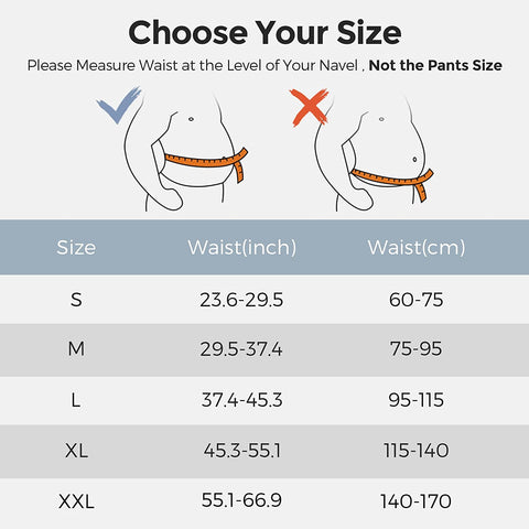 back support belt sizing chart