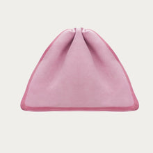 Load image into Gallery viewer, Simple, elegant triangular evening bag in soft pink waxed leather. Can be hand held, or worn on the wrist. 

