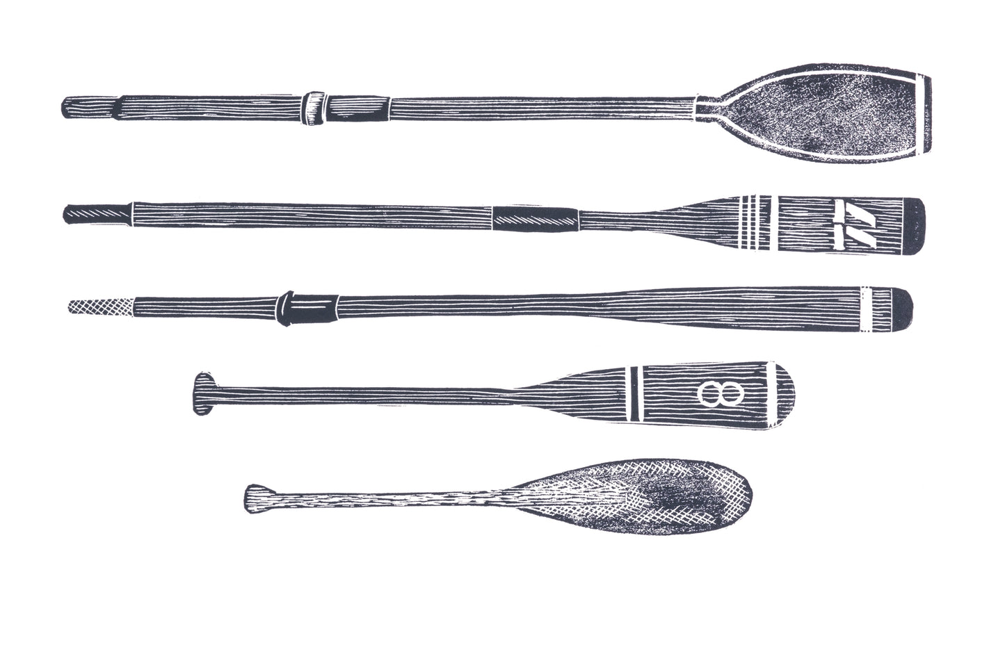 Selection of Oars and Paddles Lino Print