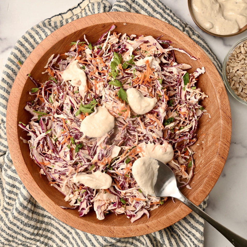 A close up of homemade coleslaw