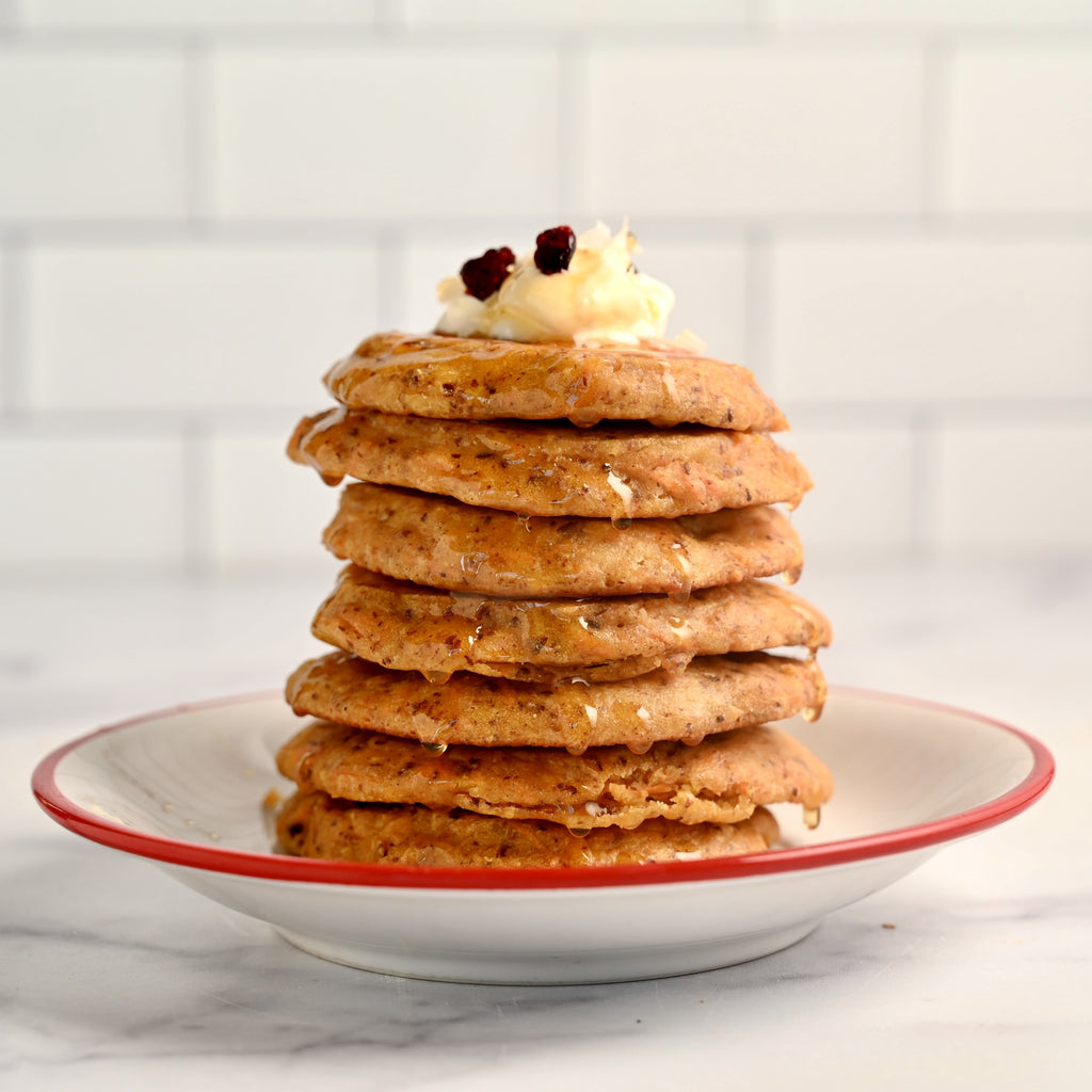 A tall snack of mini carrot cake pancakes