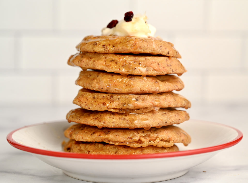 A stack of carrot cake pancakes