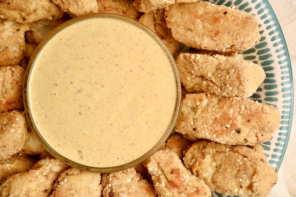 A close up of almond aioli dipping sauce