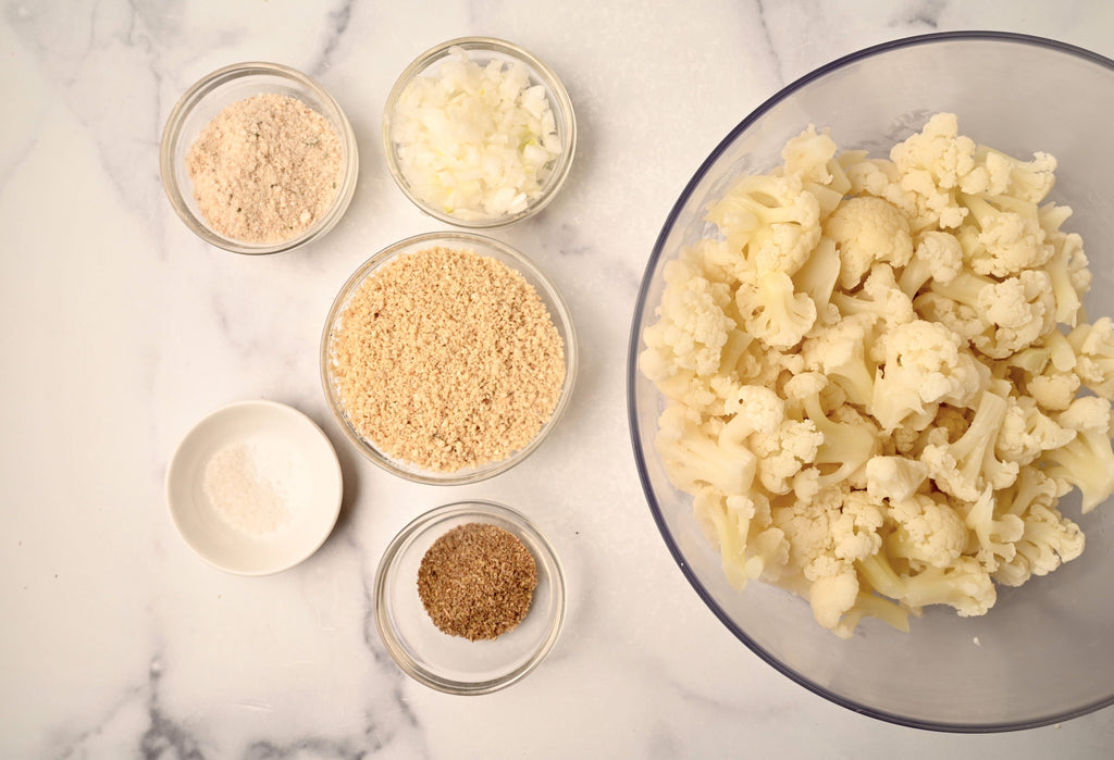 An overview of ingredients in small clear glass bowls