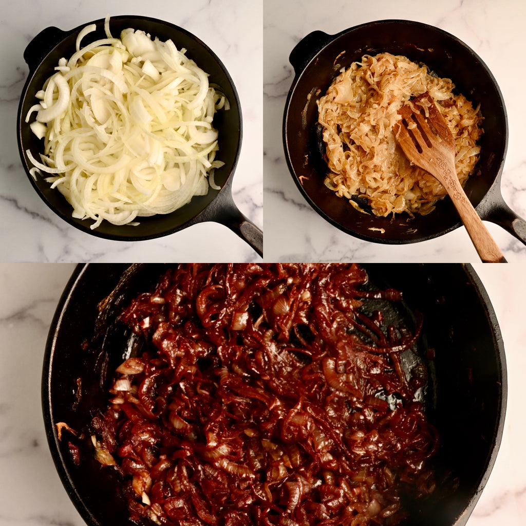 Sauteed onions in a large skillet pan