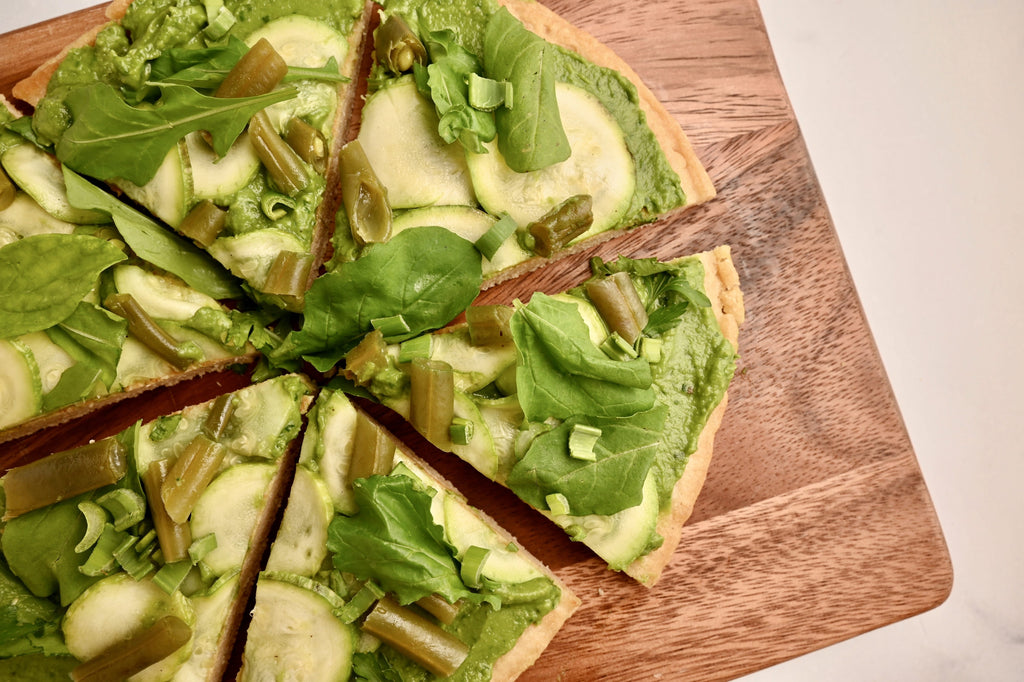 A slice of green goddess pizza