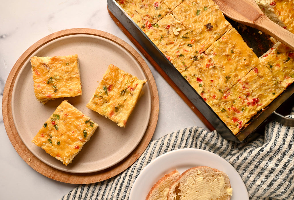 Hashbrown casserole slices on a plate