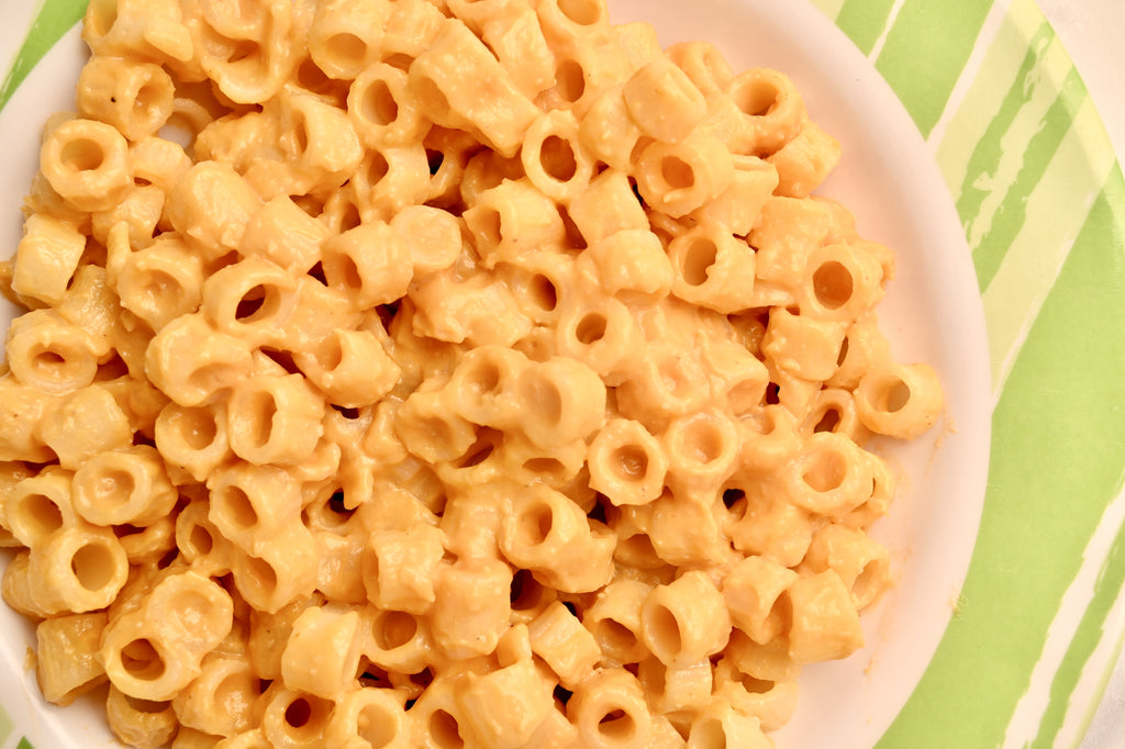 A close up view of cheesy noodles