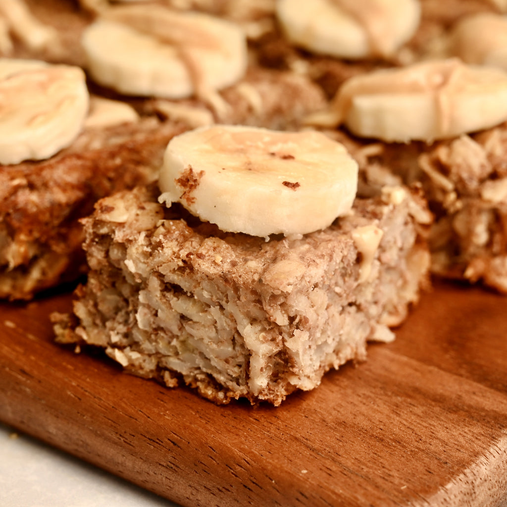 A close up of a baked oatmeal bar