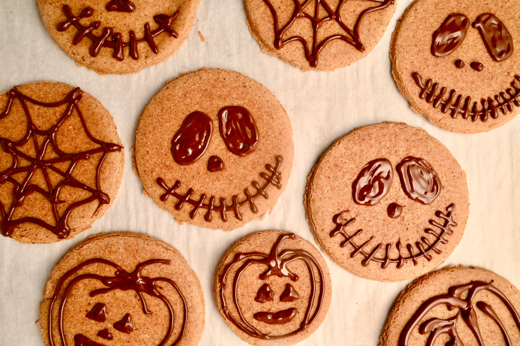 Cookies made with Halloween skeleton faces