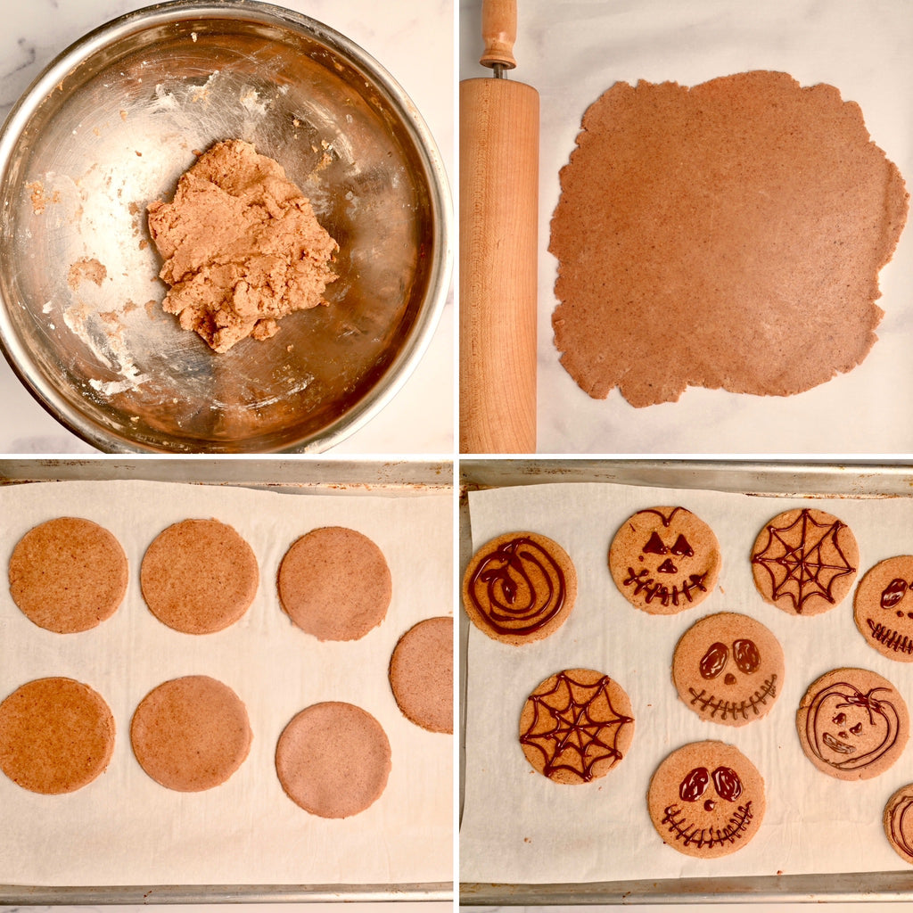 A bowl of raw cookie dough and raw cookie dough on a sheet pan