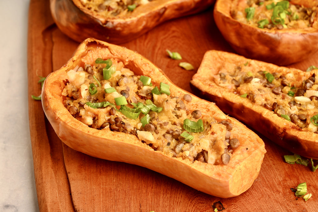 Stuffed butternut squash half