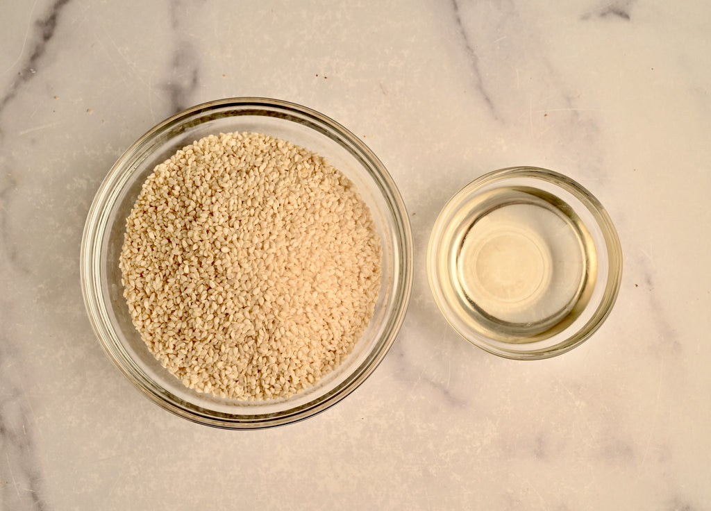 An above view of raw sesame seeds