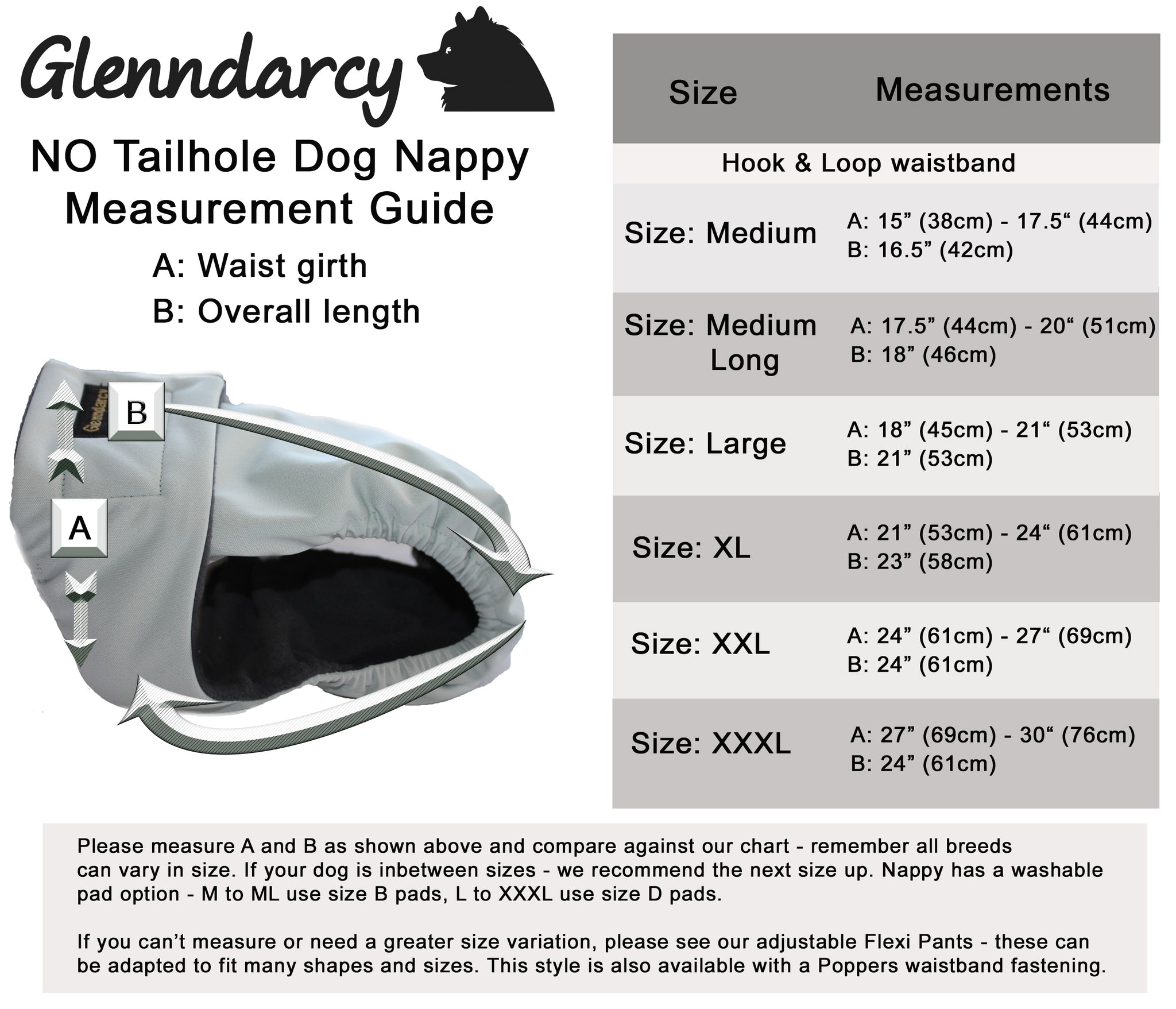 No Tailhole Nappy Size Chart