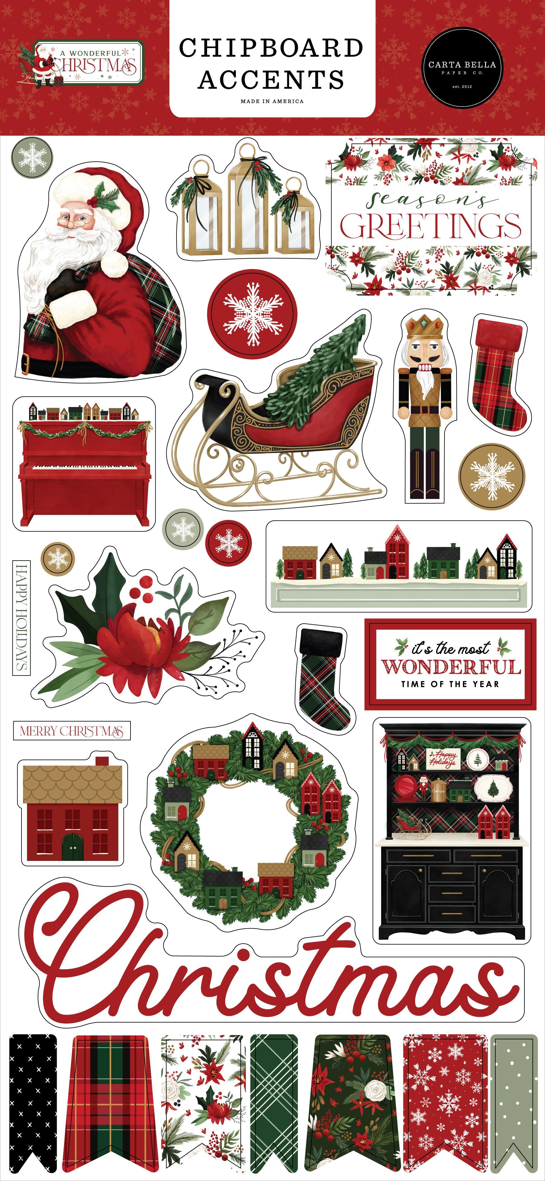 Carta Bella Happy Christmas Element Sticker Sheet – Cheap Scrapbook Stuff