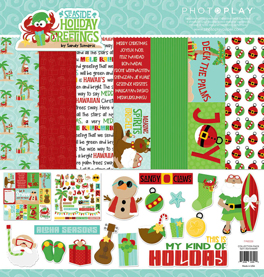 Seaside Holiday Greetings 12 x 12 Scrapbook Collection Kit by Photo Play Paper - 7 Pieces