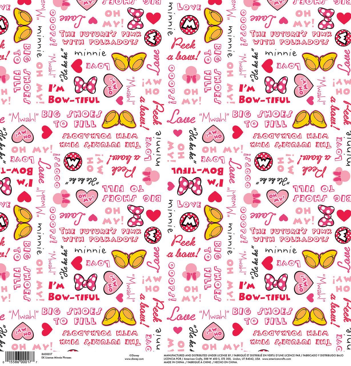 Minnie Pink Heart, Disney Scrapbook paper, 12x12 (Disney & Trends  International)
