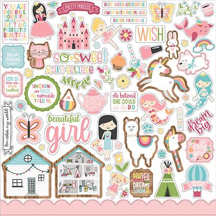 Scrapbook kit for young girl theme 12x12 paper and stickers