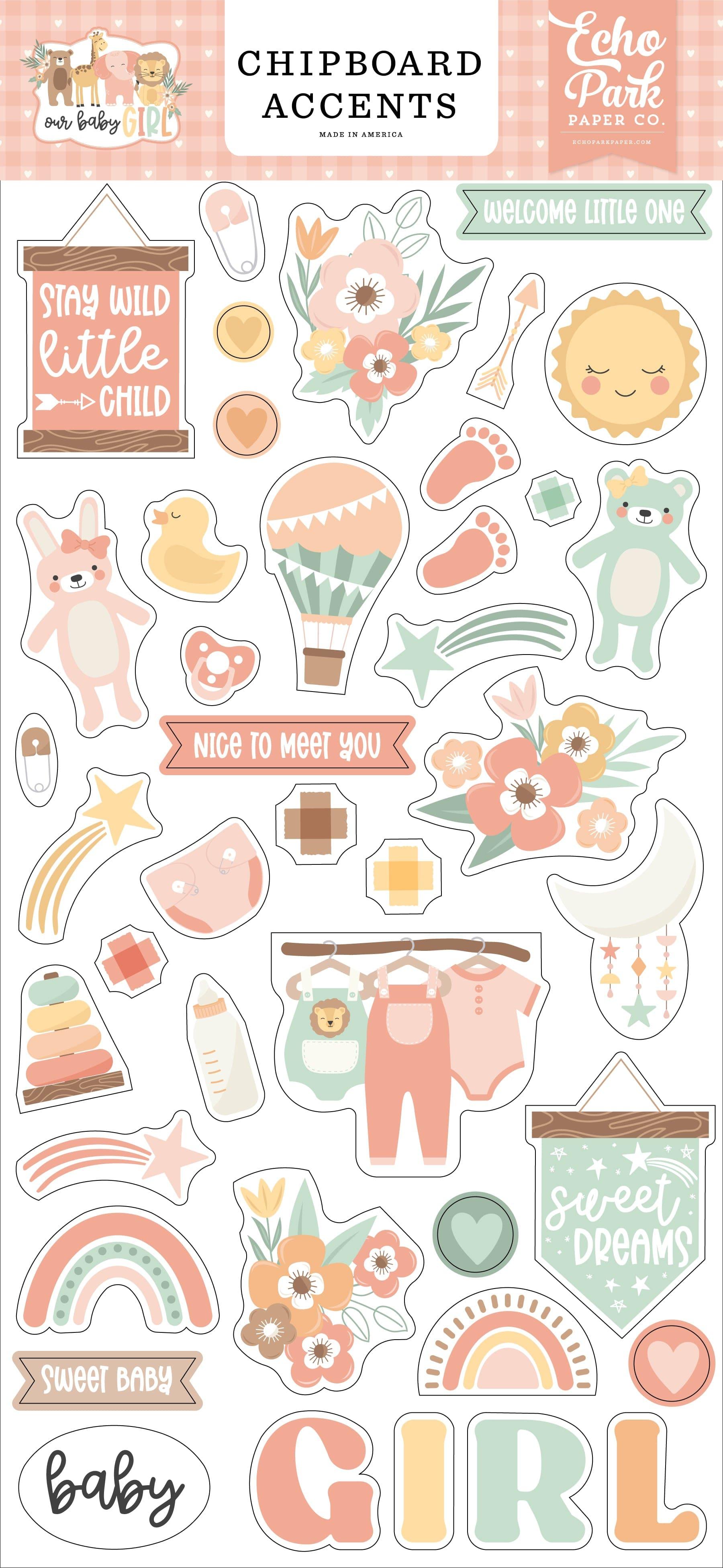 Welcome Baby Girl Stickers 12x12 Echo Park Pink Baby Scrapbook Stickers  Baby Stickers Newborn Sweet Baby Girl Baby Animals