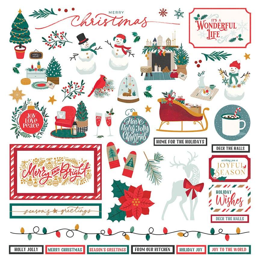 CHRISTMAS Scrapbook Paper 12 Yuletide Words Journal Icons Santa 5p  Snowflake