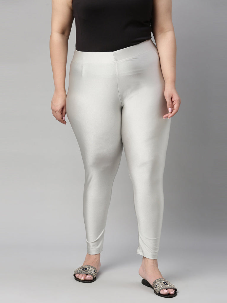 Women Solid Silver Grey Shimmer Leggings – Cherrypick