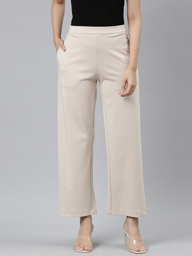 Women Solid Baby Pink Ponte Wide Leg Pants