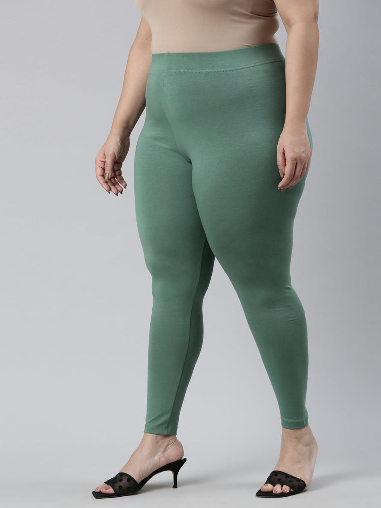 Buy W Green Solid Ankle Length Cotton Women's Legging