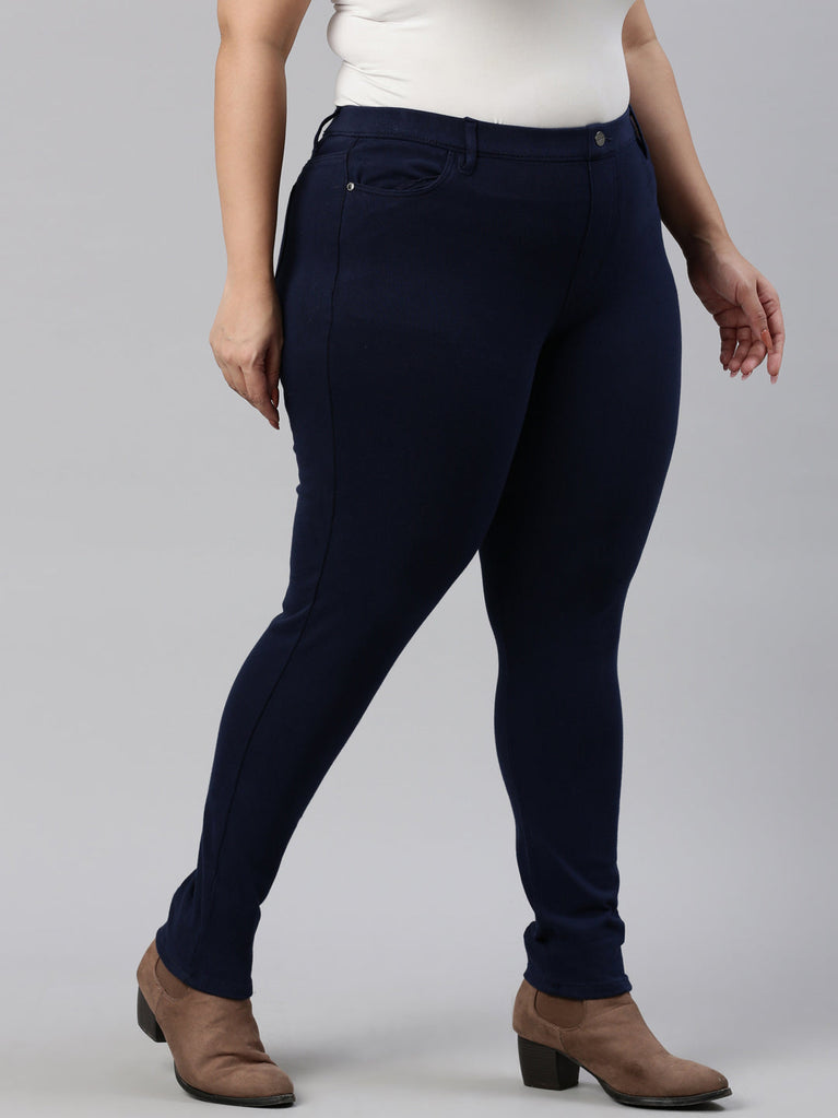 Women Solid Navy Super Stretch Jeggings