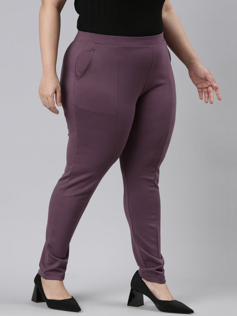 Women Solid Beige Stretch Ponte Pants – Cherrypick